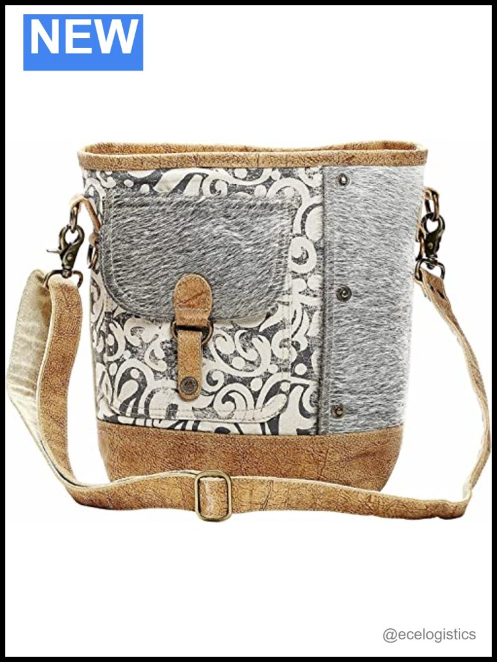 Myra Baguette Shoulder Handbag Flap Canvas Leather